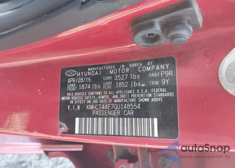 2016 Hyundai Accent Se from USA, damaged, VIN KMHCT4AE7GU148554